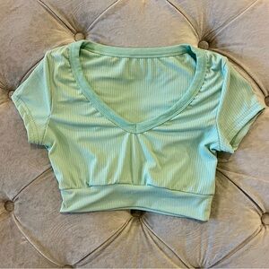SHEIN Ribbed Mint Green Stretch Crop Top (Size XS)